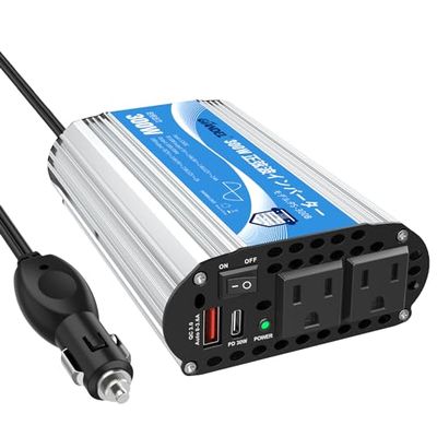 正弦波 300Wカーインバーター 車載充電器 変換電源 DC12VをAC100Vに変換 55Hz PD30W 超快速充電USBポートつき シガーソケット 非常用品 防災用品 GIANDEL