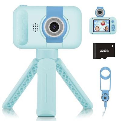 ARNSSIENキッズカメラ フリップアップレンズ付き セルフィー＆ビデオ HDデジタルカメラ 32GB SDカード付き 3-8歳の女の子 男の子の誕生日クリスマスパーティーのプレゼントに最適です 