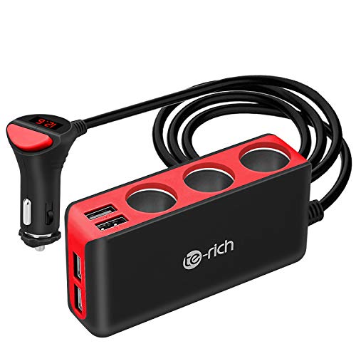 Te-Rich シガーソケット 4usb 3連 車載充電器 ソケット 120W 最大6.8A/5V 急速充電 12V/24V車対応 LED付 オート電圧測定 スマート識別 12か月保証 iPhone 6s Plus対応