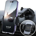 革新的デザイン 2in1 車載 スマホホルダー Lamicall アクリル表面 ダッシュボード 粘着 ゲル 吸盤式 エアコン 吹き出し口 スタンド 送風口 金属製 フック 片手操作 ワンタッチ 360度回転 手帳型ケース対応 iPhone15 15Plus 15pro 15pro max,iphone 14/13/12 mini,androi