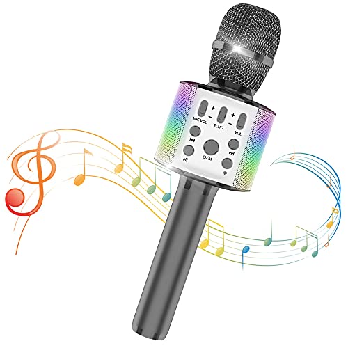 Sky Stone カラオケマイクワイヤレスマイク bluetooth microphone karaoke LEDライト付き 音楽再生 録..