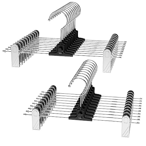 VEHHEズボンハンガー スタッカブルフック設計付き省スペーススカートハンガー 調節可能なクリップ付き多機能ハンガー 360度回転式滑り止めハンガー 20本セット