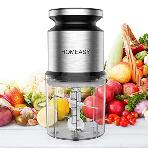 チョッパー HOMEASY フードプロセッサー 1台4役（刻む/混ぜる/潰す/砕く） 600ML フードチョッパー ステンレス4枚刃 300Wハイパワー 省スペース 調理家電 コンパクト 軽量 簡単操作 水洗い可能 シルバー