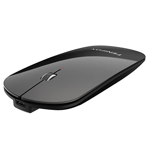 FENIFOX Bluetooth マウス- 充電式 無線 超薄型 マウス 静音 携帯 ブルートゥース Mouse 小型ミニ ポータブル Mice Laptop Computer PC Mac 用 - 黒い ブラック