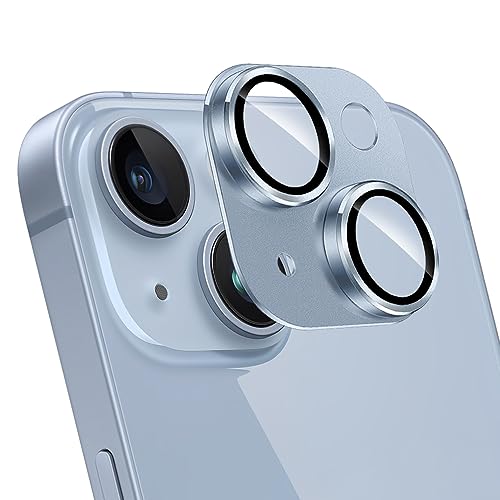 Tobecool For iPhone 15 / iPhone 15 Plus 用 カメラフィルム アルミ合金製 カメラ保護カバー アイフォン15 /アイフォン15 プラス カメラ保護フィルム 耐衝撃 露出オーバー防止 アルミ合金 カメラカバー (ブルー)