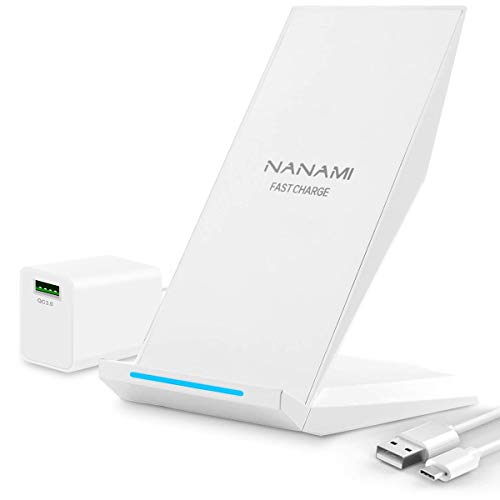 NANAMI ワイヤレス充電器 (Quick Charge3.0急速充電器付属) Qi/PSE認証済み iPhone 15/14/13/12シリーズ/SE第二世代/11(Pro)/Xs(Max)/XR/X/8(Plus) Galaxy S23(Ultra)/S22(Ultra)/S21 (Ultra)/S20 Xperia1など 各機種対応 USB Type-Cポート 最大15W出力 白