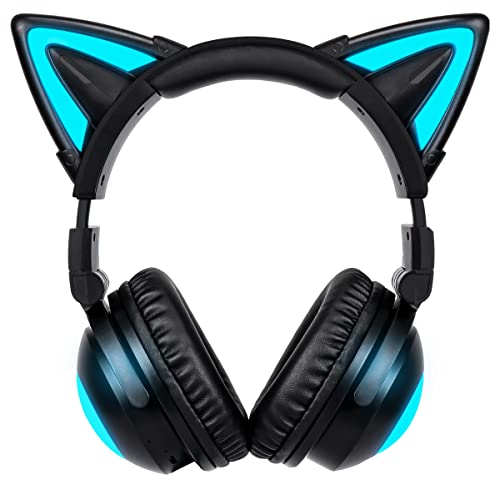 NEW LEDt lRwbhtH 12F Rϊ  Bluetooth5.0 Wireless Cat Ear Headphones (Color Changing) (Black)