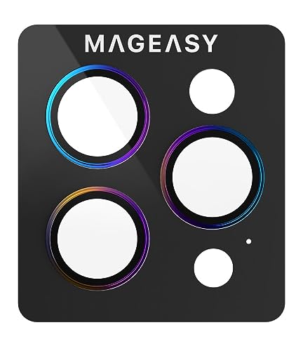 【MagEasy】 iPhone15Pro / iPhone15ProMax 対応 カメラ保護フィルム 指紋 傷 防止 カメラ保護カバー サファイヤクリスタル 素材 LenzGuard レインボー