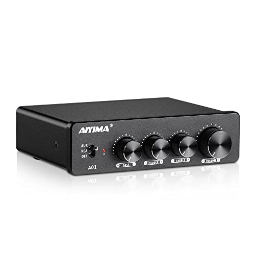 AIYIMA A01 2.0/2.1 チャンネルアンプ 100W 2 パワーアンプ RCA AUX TPA3116D2 2 NE5532DR 3 クラスD 低音と高音のコントロール付き ホームスピーカー用 (電源付き)