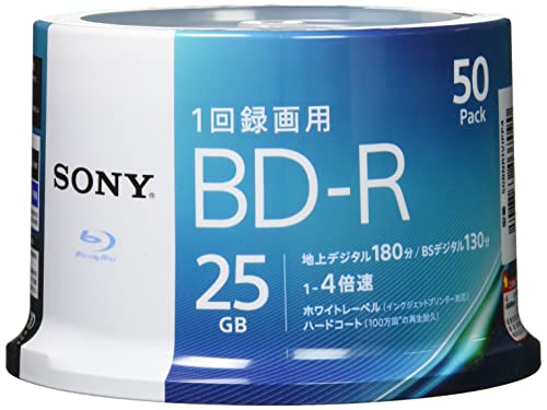 ソニー ブルーレイディスク BD-R 25GB (1枚あたり地デジ約3時間) 1回録画用 50枚入り 4倍速ダビング対応 ケース無し 50BNR1VJPP4