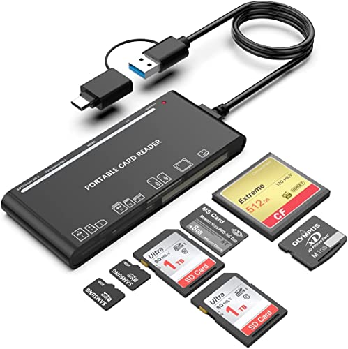 USB C USB3.0 Multi Card Reader, SD/TF/CF/Micro SD/XD/MS 7 in 1 Memory Card Reader/Adapter/Hub for SD SDXC SDHC CF CFI TF Micro SD Micro SDXC Micro SDHC MS MMC UHS-I Cards,for Windows/Mac/Linux/Android