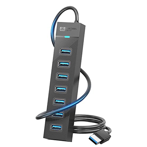 SAN ZANG MASTER 7ポートUSB3.0 ハブ 50CM 5Gbps高速転送 コンパクト USB Hub 3.0 ノートPC対応 USBポート増設 軽量 拡張 ドライバー不要Windows/Mac/Linux /PS4/PS5/Chromebook 対応 テレワーク 在宅勤務 5V/3A 電源供給Type-Cポート ブラック