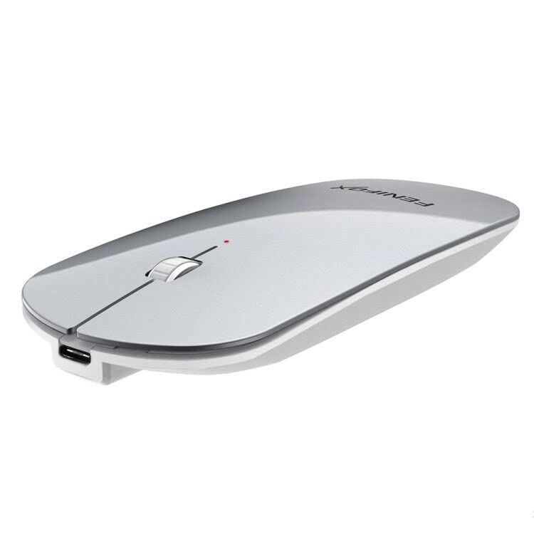 FENIFOX Bluetooth マウス, 超薄型 無線 ワイヤレス 静音 ブルートゥース 小型 ミニ 3ボタン 光学式 2.4G 音が静かな 消音 光学 音のしない 音がしない 充電式 無線式 Pc Mac 用 (銀 シルバー そして ホワイト)