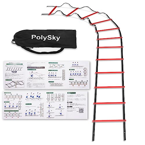 【国内保証】トレーニングラダー PolySky ラダー トレーニング 野球 サッカー 3m 4m 6m 9m 10m 収納袋付き スピードラダー 瞬発力 敏捷性 アップ フットサル テニス 練習 (赤, 6.00)