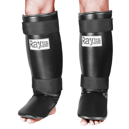 Raytos ベーシックレッグガード レガース キックボクシング 足サポーター キックボクシング レッグガード すね当て 3cm厚手インナー 衝撃吸収 格闘技 空手 防具 プロテクター (黒白)