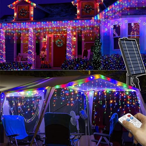 【2way充電】ソーラー LEDイルミネーション つらら 感謝祭イルミネーション 400球 10M RJB 連結可能 クリスマスライト 防水 DIY ベランダ・バルコニー・フェンス・屋根の軒など飾りライト