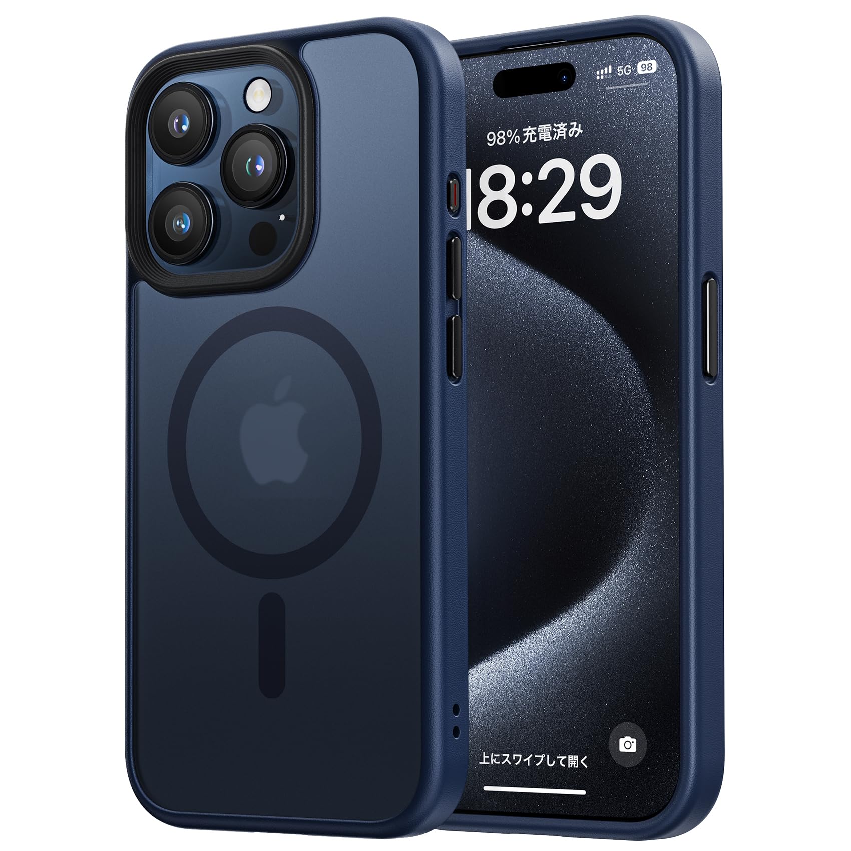 NIMASO ケース MagSafe 対応 iPhone15Pro 用 ケース マグネット搭載 マグセーフ対応 カバー 滑り止め マット仕上げ 全面保護 耐衝撃 米軍MIL規格取得 ワイヤレス充電 ストラップホール付き アイフォン15プロ（6.1インチ）対応 スマホケース ブルー（黒羽シリーズ）NSC23