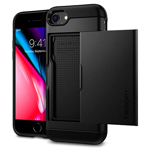 Spigen iPhone SE3 SE2 ケース 手帳型 iPhone8/7用 カード 収納 MIL規格取得 耐衝撃 指紋/傷防止 衝撃 吸収 ワイヤレス充電 スリム・アーマー CS 042CS20455 (ブラック)