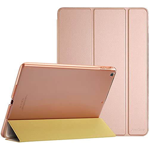 ProCase iPad 9.7(旧型）ケース スマート 超スリム スタンド フォリオ保護ケース 半透明フロスト バックカバー 対応機種：iPad 9.7 第6世代 2018 / 第5世代 2017 - ローズゴールド