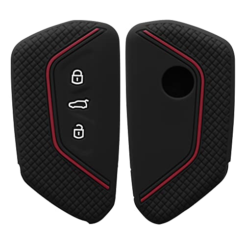 kwmobile キーカバー 社外品 対応: VW Golf 8 3-ボタン 車のキー キーケース - 保護ケース 鍵ケース 車鍵 シリコン 黒色/赤色