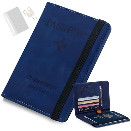 [GOKEI] パスポートケース スキミング防止 レザー 上質 パスポートカバー カバー パスポート 多機能収納 盗難防止 セキュリティ 大容量 航空券 ケース PASSPORT 韓国 おしゃれ 可愛い パスポートバッグ 旅行 カードケース ポーチ シンプル ネイビー