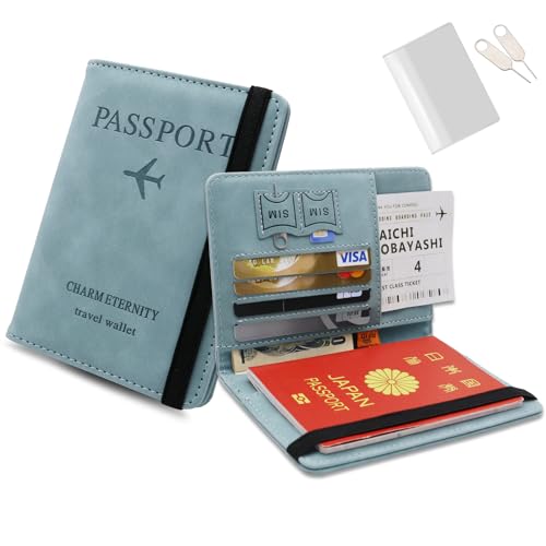 [GOKEI] パスポートケース スキミング防止 レザー 上質 パスポートカバー 多機能収納 盗難防止 セキュリティ 大容量 航空券 ケース PASSPORT 韓国 パスポートバッグ 旅行 カードケース ポーチ シンプル ライトブルー