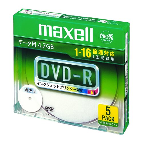 maxell データ用 DVD-R 4.7GB 16倍速対応 インクジェットプリンタ対応ホワイト(ワイド印刷) 5枚 5mmケース入 DR47WPD.S1P5S A