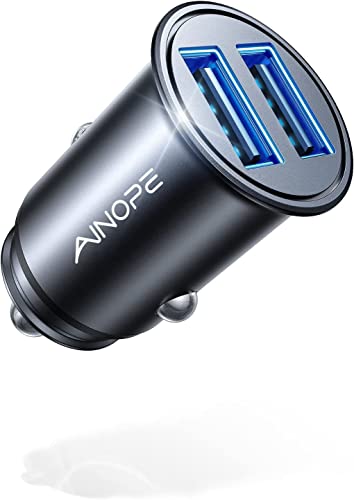 AINOPE シガーソケット usb【全金属/軽量】カーチャージャー 車 充電器 USB 2ポート 4.8A 24W 12V/24Vに対応 iPhone 14/13/SE/12/11/X/8 Xperia Samsung などスマホに対応 ブラック