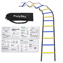 トレーニングラダー PolySky ラダー トレーニング 野球 サッカー 3m 4m 6m 9m 10m 収納袋付き スピードラダー 瞬発力 敏捷性 アップ フットサル テニス 練習 (黄+ブルー