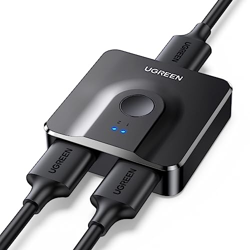 商品情報商品の説明UGREEN HDMI 切換器 双方向セレクター スイッチ 拡張 HDMI 2入力1出力 4K PS4, Xbox 360, Xbox one, Blue-Ray Player DVD, TV Box, TV Stick Chromecastなど対応 手動切り替え主な仕様 【双方向使用可能】レコーダーやゲーム機、パソコンなどのHDMI機器が増えてテレビ側の入力端子が足りなくなったとき、本製品を追加すれば、1つのHDMI入力端子を複数のHDMI機器で共有することができ、2入力1出力と1入力2出力を双方向に切り替え可能なHDMI切替器です。※※2画面同時に分配する機能はありません。br【4K@60Hz高解像度】4Kに対応した再生機器から映し出される美しい映像をそのまま大画面の液晶テレビやディスプレイに出力可能なHDMIセレクターです。4K（3840 x 2160 @60Hz）、2K（2560×1440）、3Dビデオ、CECに対応し、1080P，1080i，720P，576P，480P，576i，480iと下位互換性があります。br【簡単切替】ボタン一つで各出力機器へ切り替え可能なHDMI切替器です。本体を定位置に安心して固定できる滑り止めが付き、デスクトップに傷つきしません。高品質のTS3DV642+MCUを採用し、安定した信号伝送を確保できます。br【HDR&HDCP2.2】HDRに対応し、より自然でリアルな映像を楽しむことができます。HDCP2.2もサポートし、保護されたコンテンツもそのまま表示できます。3D映像に対応、ダイナミックな映像を楽しめます。DTS-HD/Dolby-tureHD/LPCM7.1/DTS/Dolby-AC3/DSDなどのサラウンドサウンドをサポートします。br【幅広い互換性】Windows & Mac OS PC、PS5、PS4 Pro、PS4、Nintendo Switch、ブルーレイプレーヤー、Xbox 360、Xbox one、Chromecast、テレビ、プロジェクター、ディスプレイ、モニターなどに適用します。ホームビデオ、プレゼンテーション、会議、メディア教育などの場合に大活躍です。