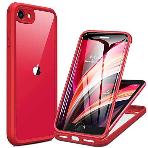 Miracase iPhone SE 第3世代 用 ケース SE3 SE2 第2世代 iPhone 8用スマホケース iPhonese カバー 4.7インチ 9H強化両面ガラス フルカバー ワイヤレス充電対応 (レッド)