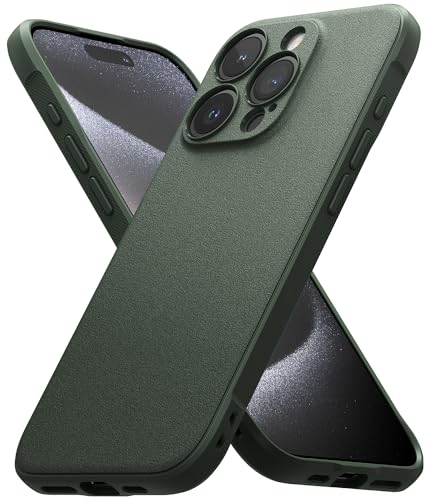 【Ringke】iPhone 15 Pro Onyx ケース TPU 滑り止め 落下防止 耐衝撃 軽量ケース 柔軟ケース マットケース スマホケース アイフォン15プロ (ストラップホール付き) - Dark Green