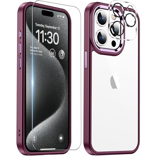 XIWXI iPhone15Pro 用 ケース レッド 耐衝撃 カメラレンズ保護付き アイフォン15Pro ケース 米軍MIL規格 ストラップホール付き 耐久性 黄変防止 アイホン15プロ ケース ワイヤレス充電対応 あいふぉん15Pro ケース SGS認証 スマホケース あいほん15Pro カバー 6.1インチ