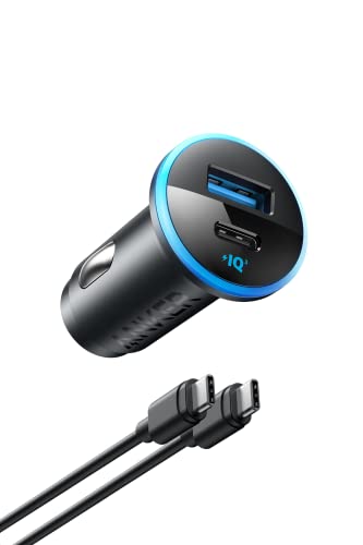 Anker 323 Car Charger (52.5W) with USB-C & USB-C ケーブル (USB PD対応 52.5W 2ポート USB-C カーチャージャー USB-C & USB-Cケーブル付属) 【PowerIQ 3.0搭載 / コンパクトサイズ】iPhone 14 / 13 Galaxy Android スマートフォン ノートPC iPad 各種 その他機器対応