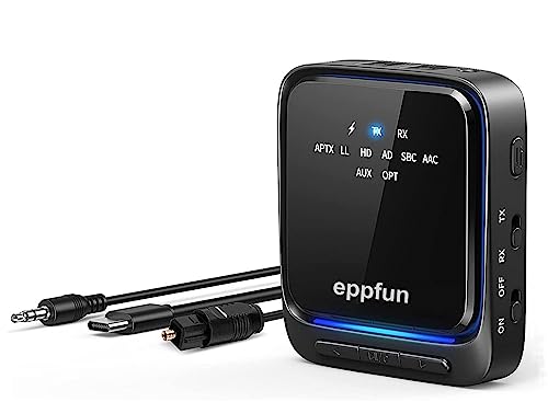 【光デジタル対応】eppfun AK8675B Pro Bluetooth 5.2 aptX-Adaptive トランスミッター レシーバー PC/テレビ用 aptX/aptX HD/aptX LL 対応 ブルートゥース 送信機 受信機 2台同時接続 12-20時間連続作動(MAX) スピーカー対応