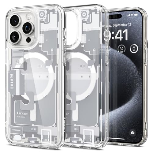 Spigen iPhone 15 Pro Max ケース クリア MagSafe対応 米軍MIL規格 ウルトラ・ハイブリッド・マグフィット ACS07034 (ゼロ・ワン・ホワイト)