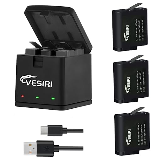 Vesiri GoPro Hero 7/6/5 バッテリー 充電器セット 3*1500mAh ゴープロ予備バッテリー GoProチャージャー LED付き充電器 Type C Micro USB 充電器 同時充電可能 充電保護 対応種類 (Gopro Hero7/Hero6/Hero5 Black カメラに対応)【PSE登録済】