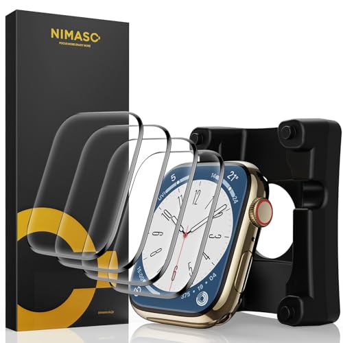 【4枚組】ガイド枠付き NIMASO フィルム 縁が割れにくい 45mm Apple Watch series 9 / 8 / 7 対応 apple watch 9 / 8 / 7 用 保護フィルム 貼り付け簡単 アップルウォッチ 用 3Dソフトエッジ …