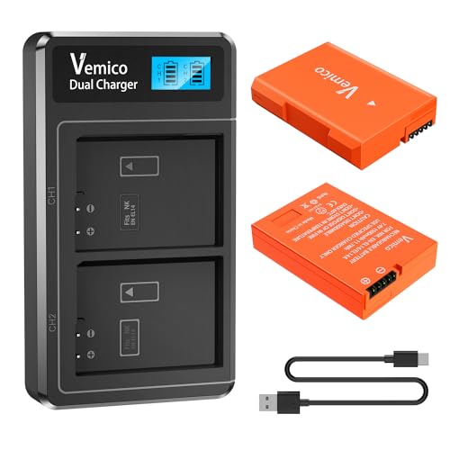 Vemico EN-EL14A/EN-EL14 Хåƥ꡼ 2*1500mAh LCDդŴ EN-EL14ӥå Type-c U...