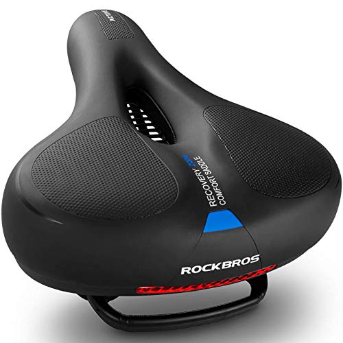 ROCKBROS(ロックブロス)自転車 サドル 超肉厚 痛くない 低反発 サドルクッション サスペンション 衝撃吸収 穴開き 通気 ソフト 防水 バック反射テープ ママチャリ クロスバイク (ブルー)