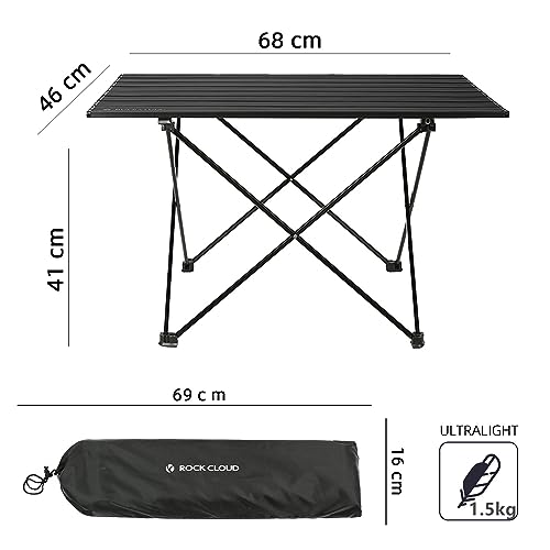 Rock Cloud キャンプテーブル 折りたたみ 68x46cm アルミ ロールテーブル コンパクト 超軽量 アウトドア 運動会 BBQ ハイキング ビーチ 収納袋付き 3