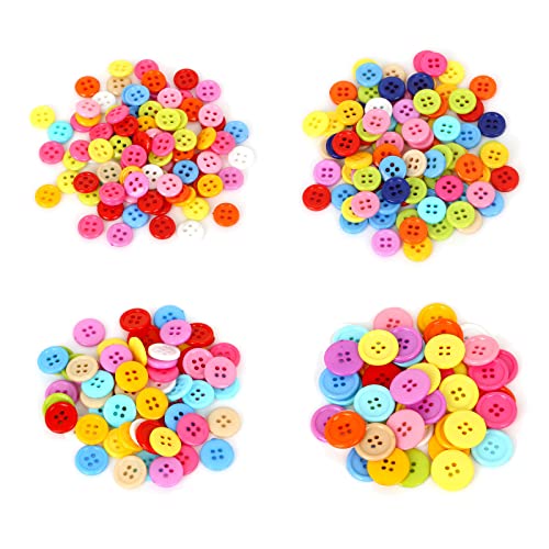 サムコス カラフルボタン 4つ穴ボタン 300個セット 丸型 かわいい 手芸材料 DIY 縫製 飾り 手作り 服のボタン 子供向けのDIYおもちゃ 混合ボタン 4サイズ