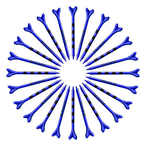 商品情報商品の説明主な仕様 ?【パッケージ】長さ83mm、ブルー、100本、ストライプ4行。ご使用中に何かご不明な点がございましたら、いつでもお気軽にお問い合わせください。br?【目盛りストライプ】同じなティーアップの高さを確保するためにストライプの目盛り柄があります。 目立ったのでショット後ティーを見つけやすいです。br?【耐打撃＆エコ】プラスチック性で木製のゴルフティーよりはるかに長持ちする耐久性があります。環境的に無毒であり、何度も再利用することができます。br?【摩擦を減らす】隆起した4ヶ所のヘッドデザインは、ティーとボールの接触を最小限に抑え、飛距離を最大化にします。br?【安定性を維持】4プロングヘッドはティーアップを容易にし、ボールを安定させます。ヘッドが直径15mmで広く、風の強い時も落ちにくいです。