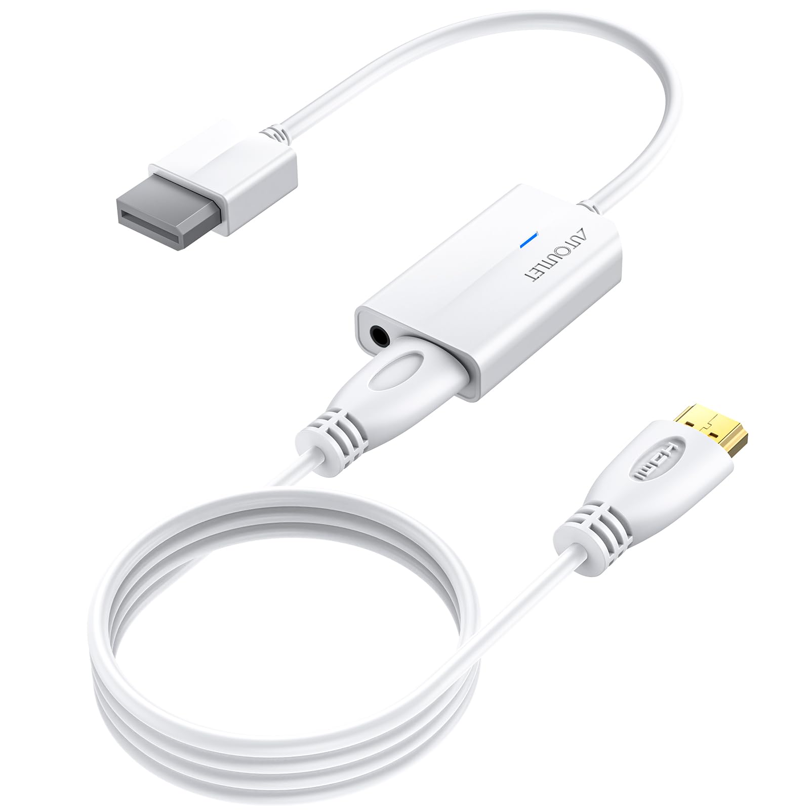 AUTOUTLET Wii to Hdmi アダプタ 1.8M HDMIケーブル付き コンバーター Wii2HDMI ビデオ オーディオ 3.5mm 720p/1080pに対応 NtdWiiディスプレイモードに対応 Wiiと互換性あり