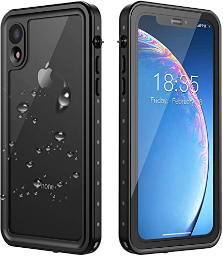 iphone xr 防水ケース, iphone xr ケース 完全防水 防塵 耐衝撃 Qi充電 フェイスID認証対応 軽量 薄型 クリア 透明 付け外し簡単 保護タッチパネルスクリーン付き アウトドア スポーツ 海 釣り 安心感 iphone xr 防水ケース（6.1インチ） (黒灰)