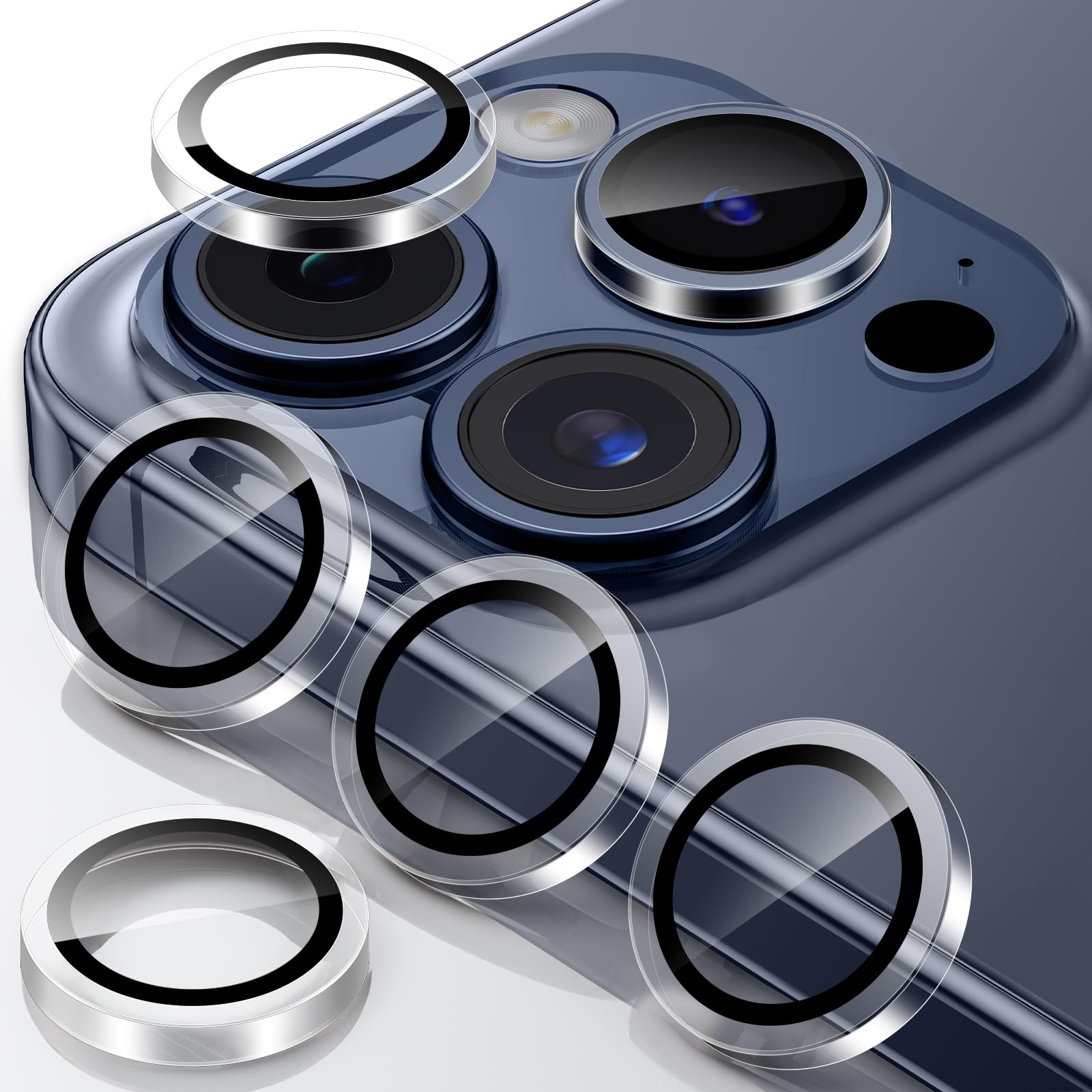 カメラレンズカバー iPhone15 Pro/iPhone15 Pro Maxに適用 カメラ保護 アルミ合金製+強化ガラス アイフォン15Pro/15ProMaxカメラフィルム キズ防止 耐衝撃 露出オーバー防止 超高透過率 あいふぉん15プロ/あいふぉん15プロマックス カメラカバー プラスチッ