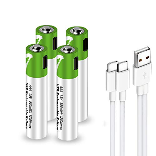 SMARTOOOLS単4形USB充電式リチウム電池1.5V定出力750mWhAAAセル（USB Cケーブル付き）1H急速充電電池 (単4形充電池 x 4個)