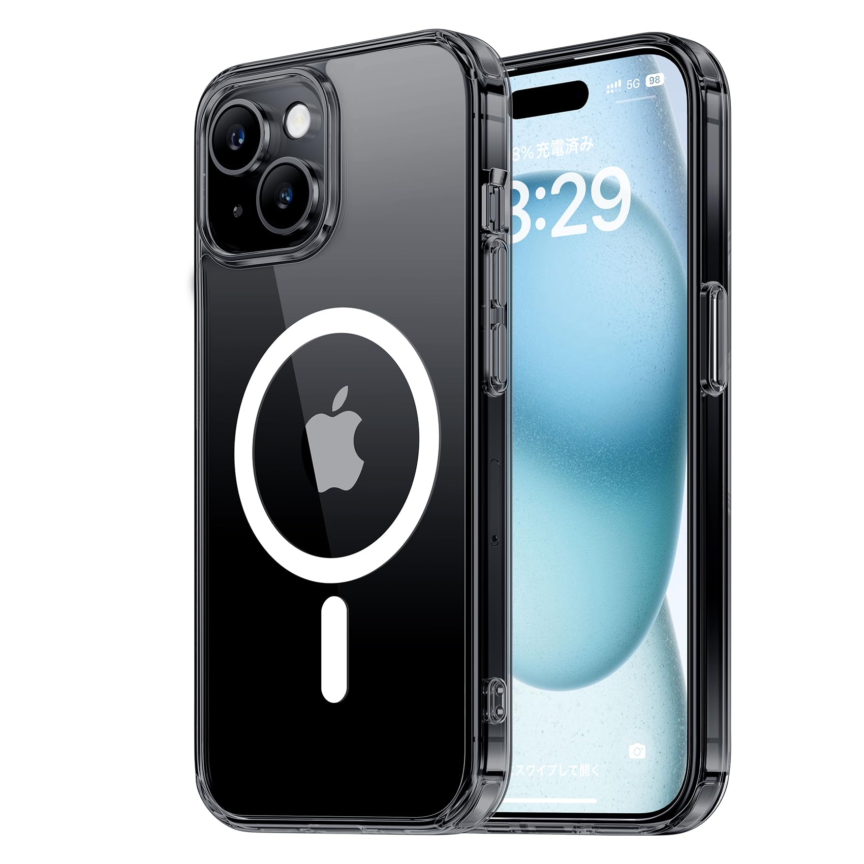 NIMASO ケース MagSafe対応 iPhone 15 用 保護ケース 黄変防止 マグネット搭載 マグセーフ対応 耐衝撃 米軍MIL規格 SGS認証 PC背面 傷つけ防止 薄型 バンパー ワイヤレス充電対応 ストラップホール付き アイフォン 15 （6.1インチ）対応 スマホケース ブラック（氷星シリ