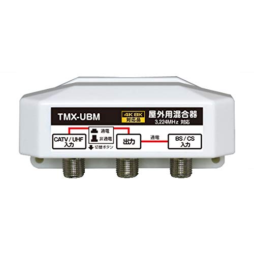 4K8K放送対応 屋外用 アンテナ混合器 BS/CS+UHF 通電 かんたん切替スイッチ付 FEA-TMX-UBM