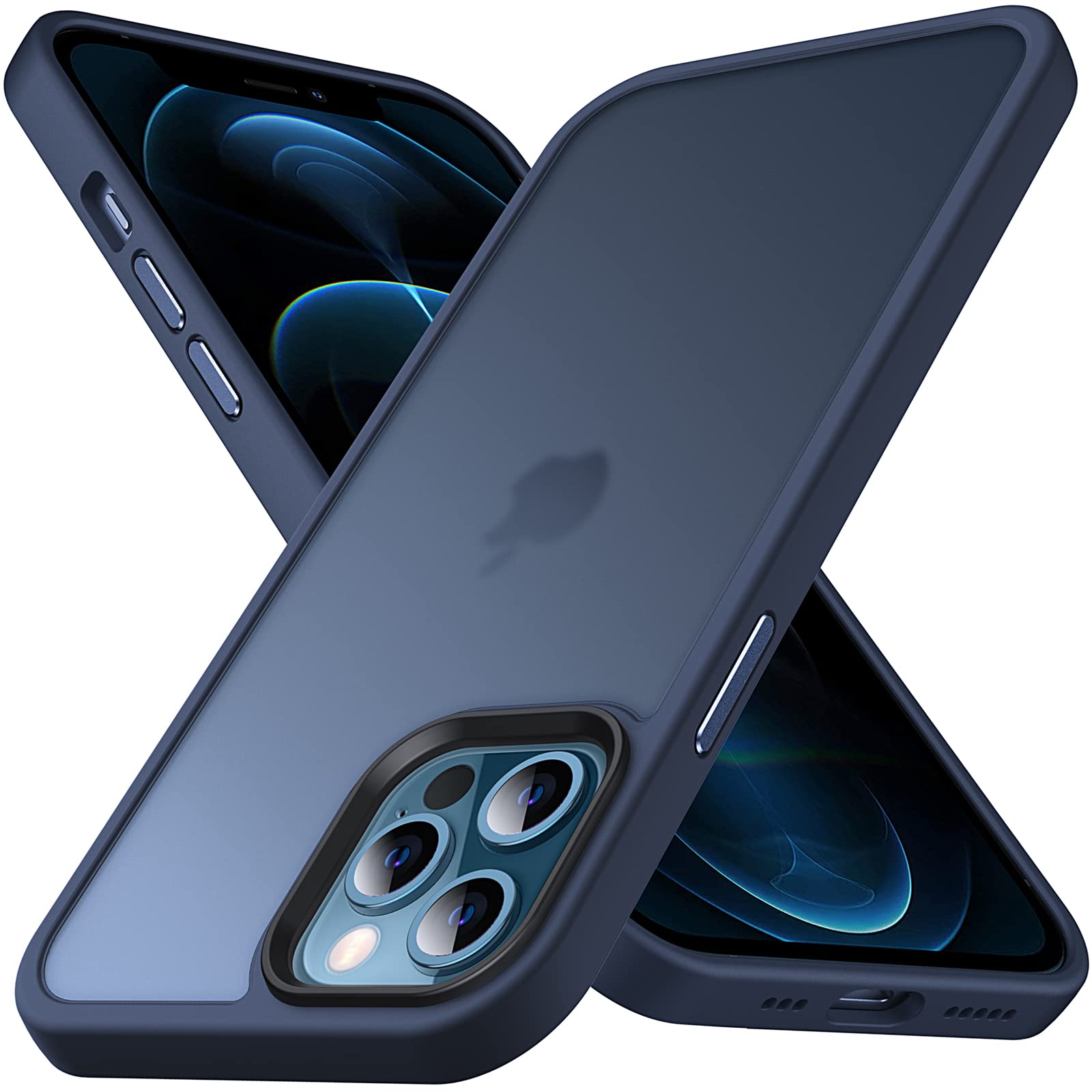 Anqrp iPhone12 Pro Max 用 ケース 半透明 耐衝撃 滑り止め 米軍MIL規格 指紋防止 マット感ケース ストラップホール付き ワイヤレス充電対応 スマホケース アイフォン12 Pro Max カバー 6.7インチ マットブルー